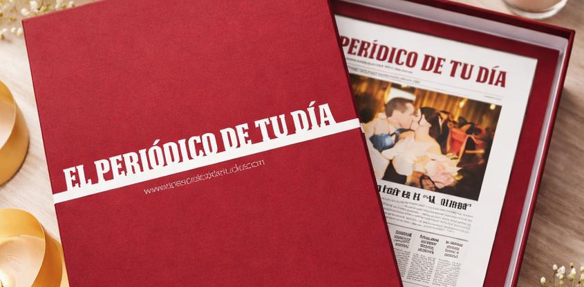 Portada de periódico personalizada presentada en su caja roja de regalo